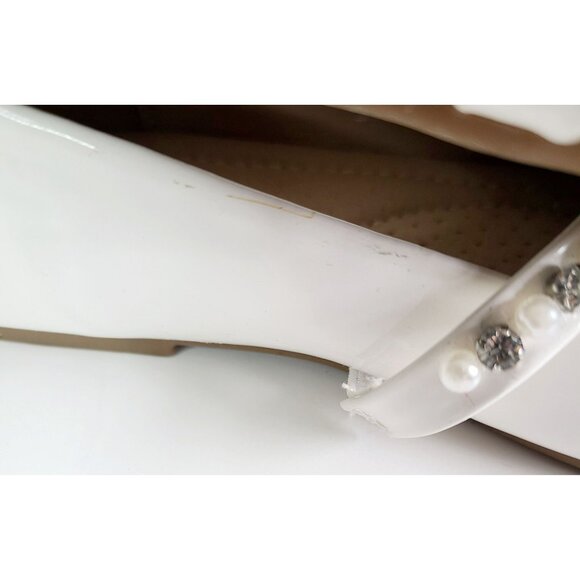 Girls White Patent Leather Ballet Flats Sandalup With Rhinestone Strap Size 1 - Picture 8 of 12